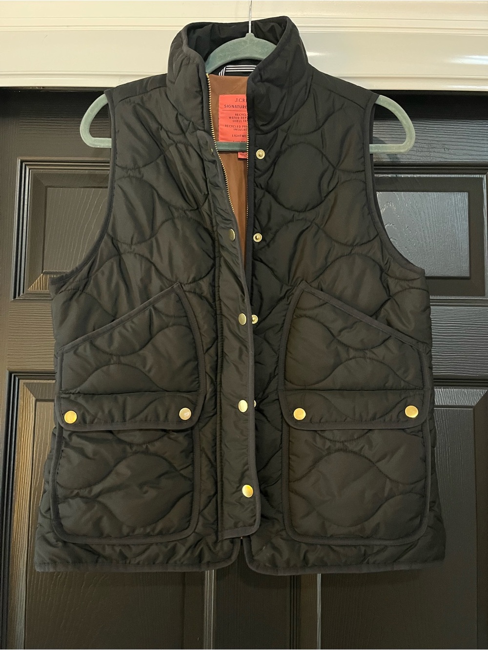 J. Crew Black Quilted Snap-Front Vest